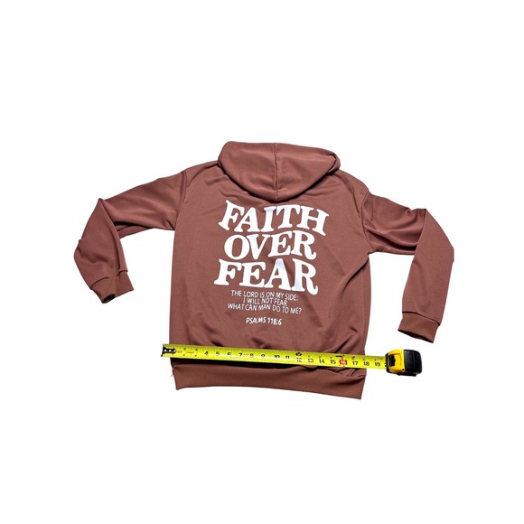 Tops - Faith Over Fear Psalm 118:6 Mauve Pink Graphic Hoodie Sweatshirt Size 16Y